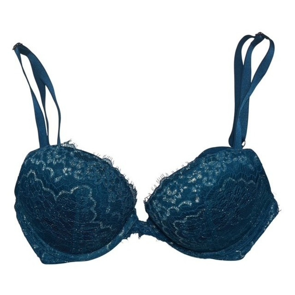 Victoria's Secret Womens Sz 32C Dream Angels Push-Up Bra Blue Shimmer Lace-1732